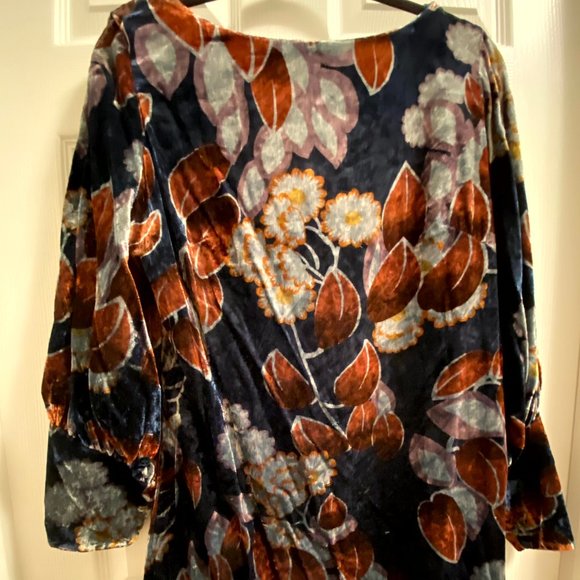 Ann Taylor Floral Printed Stretch Velvet Dress with Cuffed Long Sleeves - Picture 2 of 3